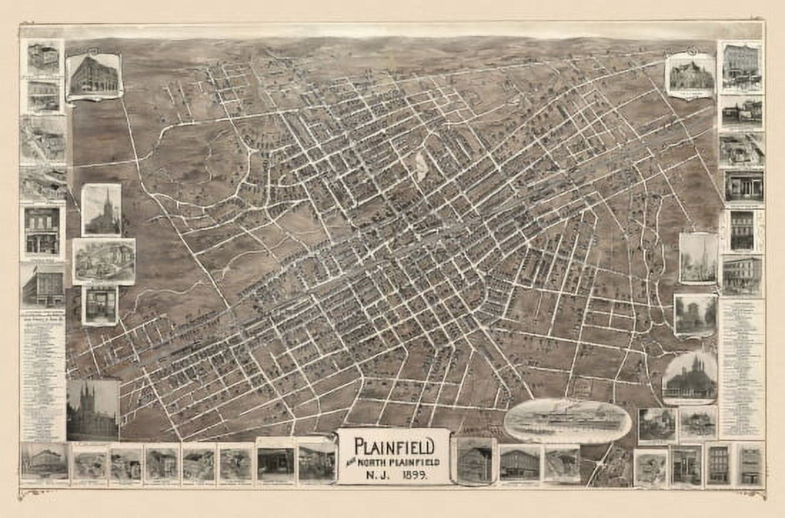 Old Map of Plainfield New Jersey 1899 Union County Canvas Art - (36 x 54)