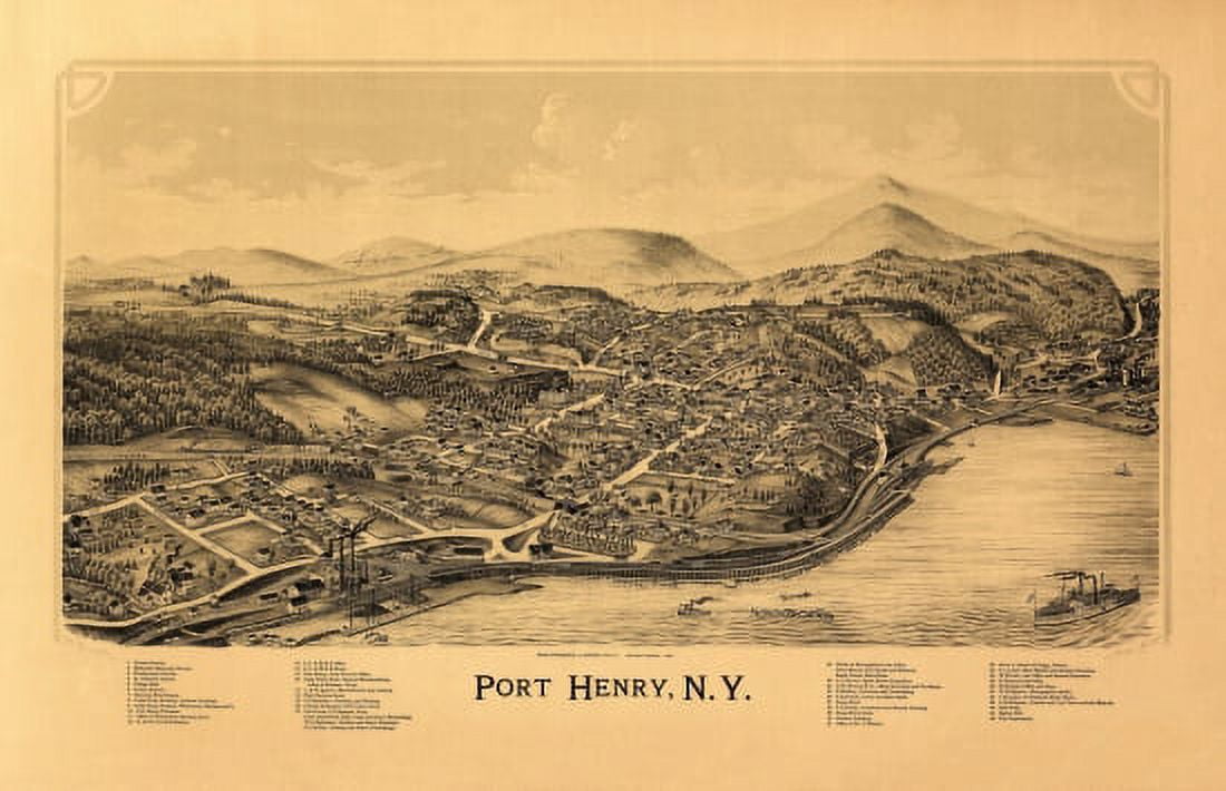 Old Map of Port Henry New York 1889 Essex County Canvas Art - (18 x 24)