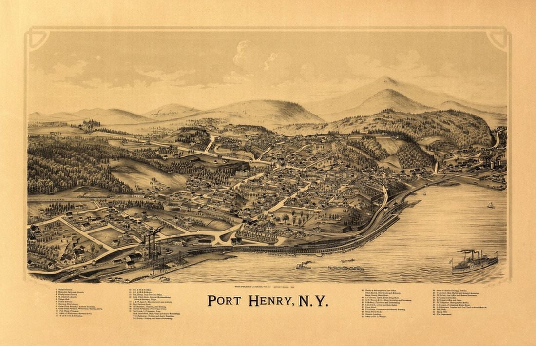 Old Map of Port Henry New York 1889 Essex County Canvas Art - (36 x 54)