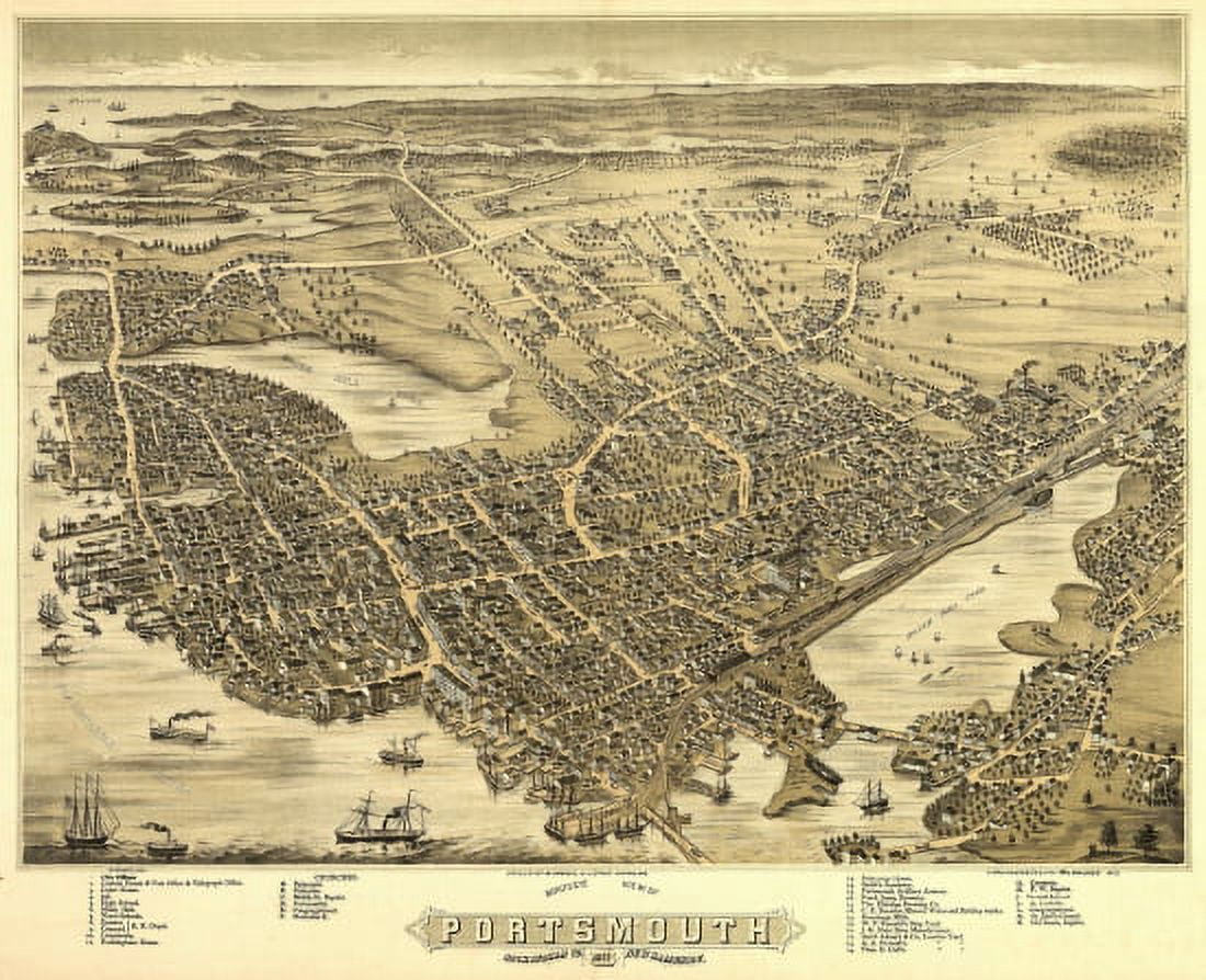 Old Map of Portsmouth New Hampshire 1877 Rockingham County Canvas Art -  (24 x 36)