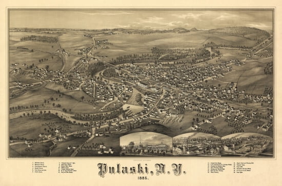 Old Map of Pulaski New York 1885 Oswego County Canvas Art - (18 x 24)