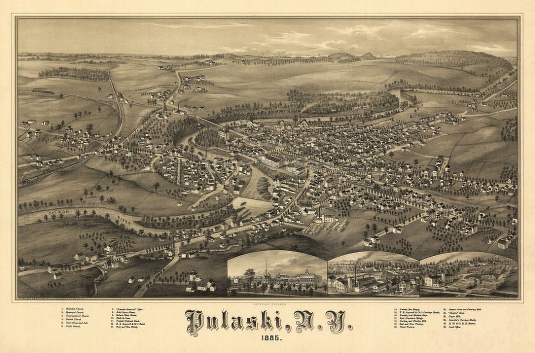 Old Map of Pulaski New York 1885 Oswego County Canvas Art - (24 x 36)