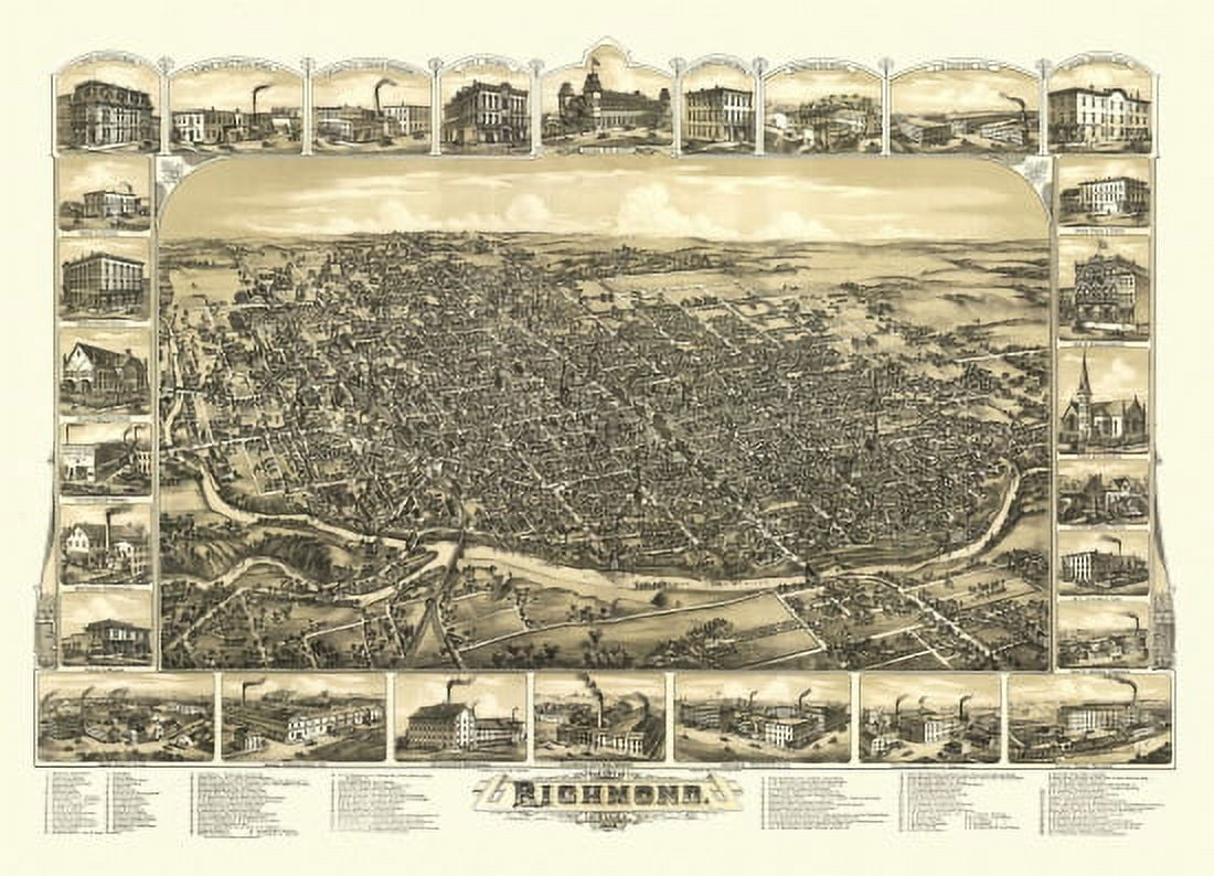 Old Map of Richmond Indiana 1884 Wayne County Canvas Art - (24 x 36)
