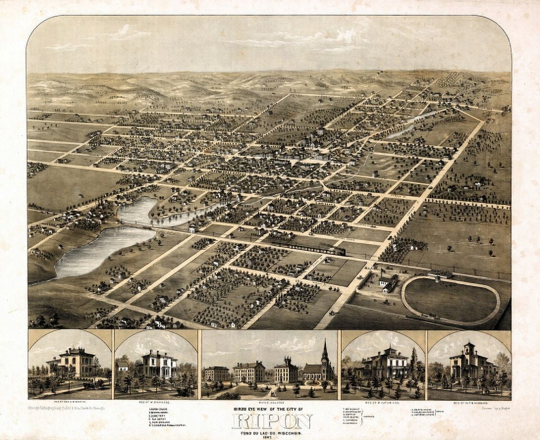 Old Map of Ripon Wisconsin 1867 Fond du Lac County Canvas Art - (18 x 24)