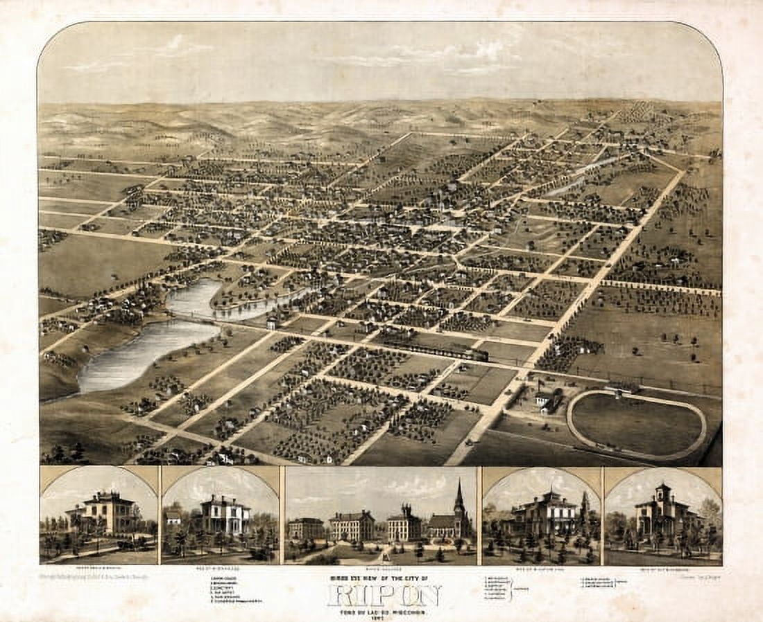 Old Map of Ripon Wisconsin 1867 Fond du Lac County Canvas Art - (36 x 54)