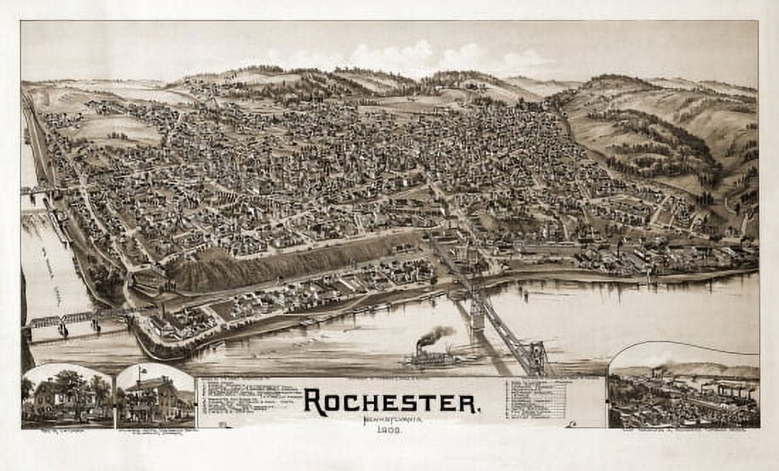 Old Map of Rochester Pennsylvania 1900 Beaver County Canvas Art - (36 x 54)