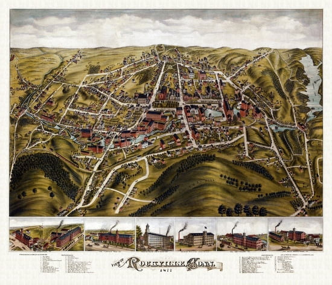 Old Map of Rockville Connecticut 1877 Tolland County Canvas Art - (24 x 36)