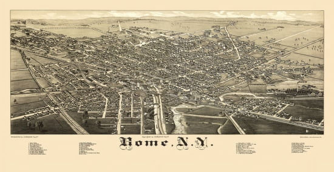 Old Map of Rome New York 1886 Oneida County Canvas Art - (36 x 54)