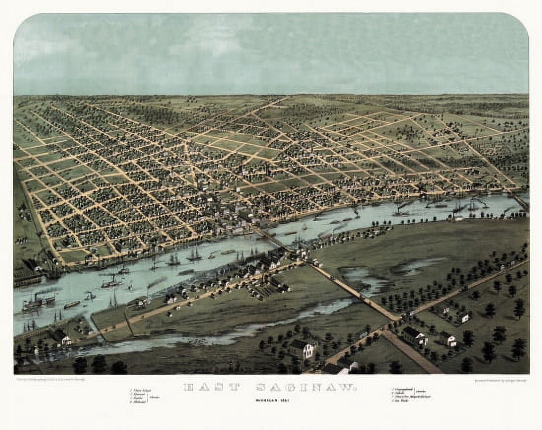 Old Map of Saginaw Michigan 1867 Saginaw County Canvas Art -  (24 x 36)