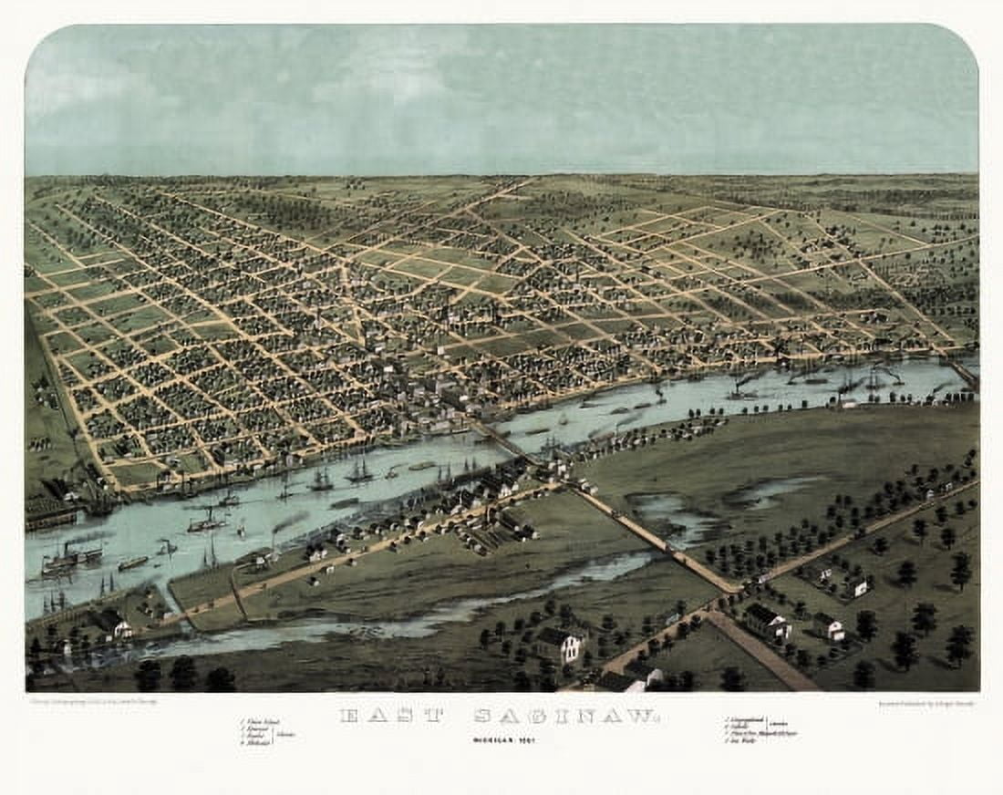 Old Map of Saginaw Michigan 1867 Saginaw County Canvas Art - (36 x 54)