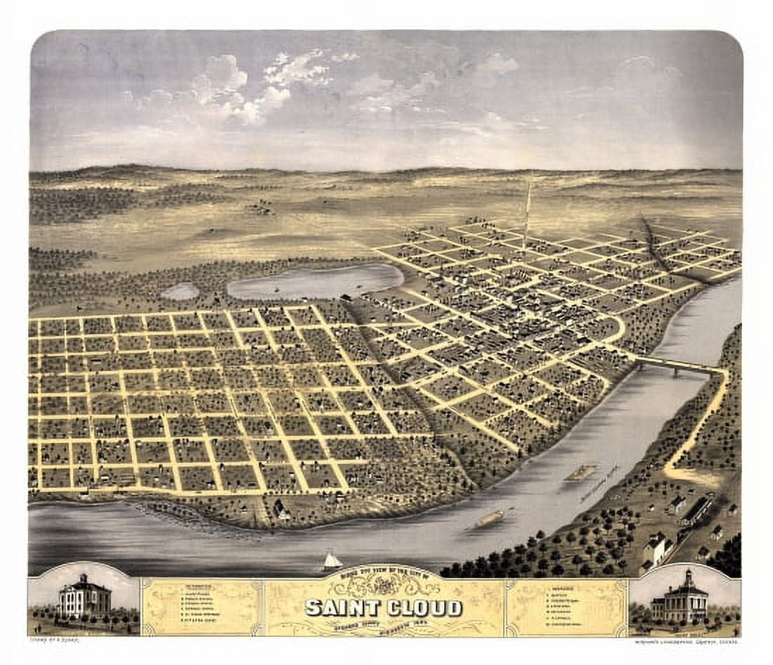 Old Map of Saint Cloud Minnesota 1869 Stearns County Canvas Art - (24 x 36)