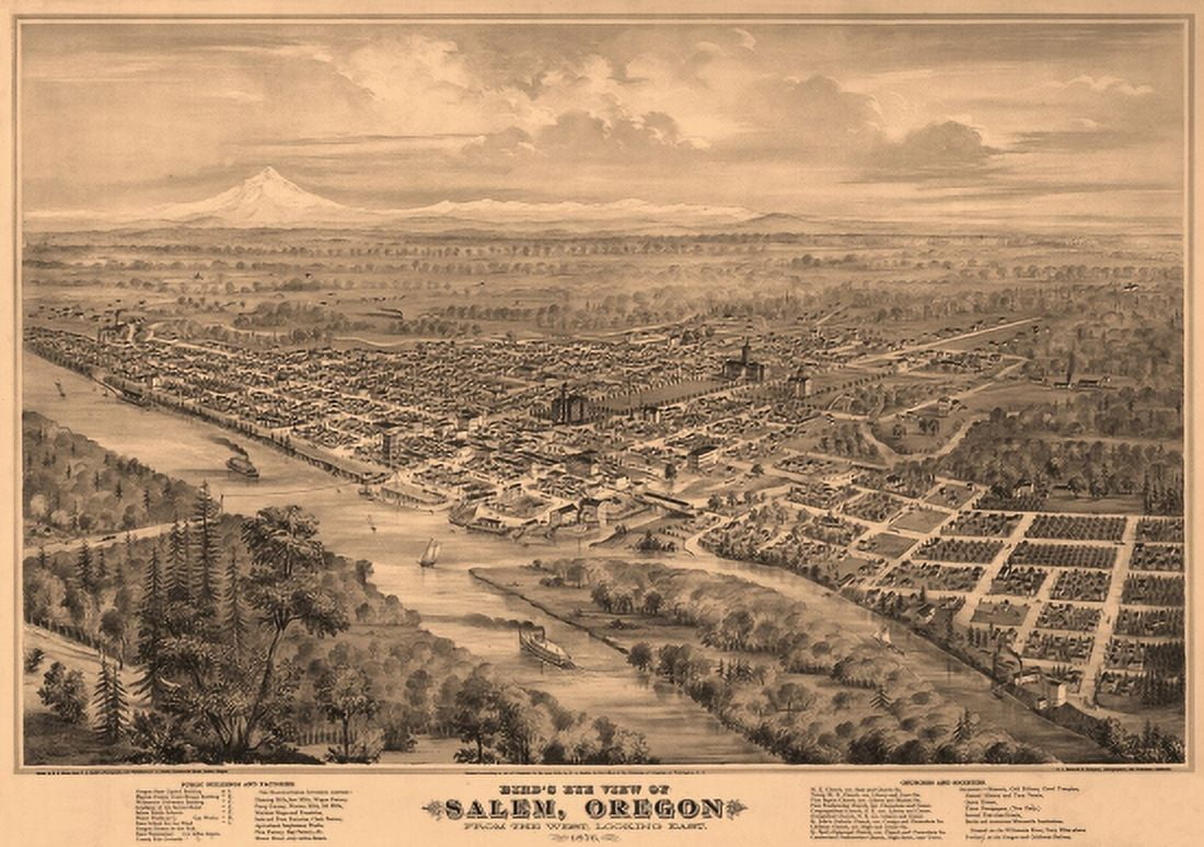 Old Map of Salem Oregon 1876 Marion County Canvas Art - (18 x 24)