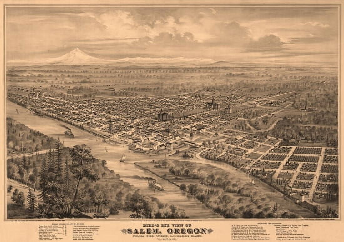 Old Map of Salem Oregon 1876 Marion County Canvas Art - (36 x 54)