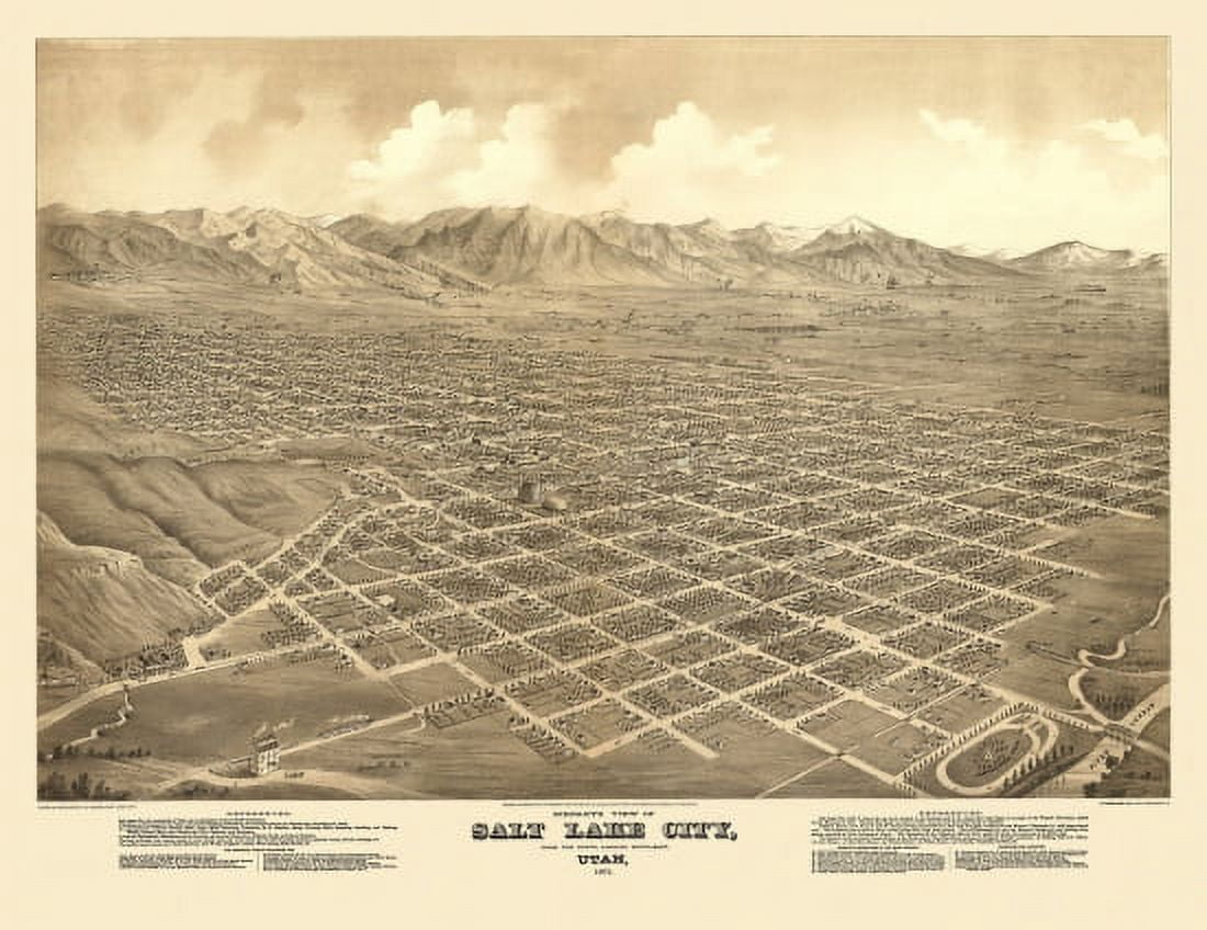 Old Map of Salt Lake City Utah 1875 Salt Lake County Canvas Art - (24 x 36)