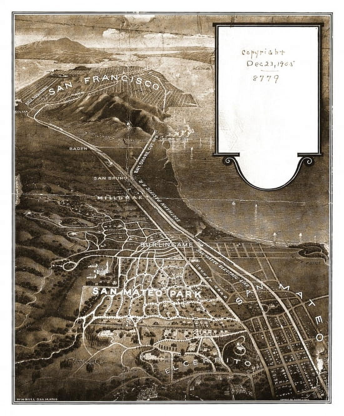 Old Map of San Mateo Park California 1905 San Mateo County Canvas Art - (36 x 54)