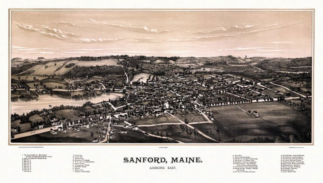 Old Map of Sanford Maine 1889 York County Canvas Art - (24 x 36)