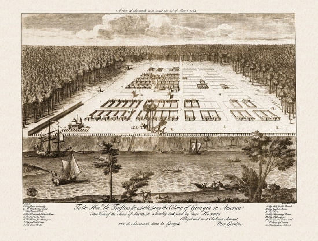 Old Map of Savannah Georgia 1734 Chatham County Canvas Art - (24 x 36)