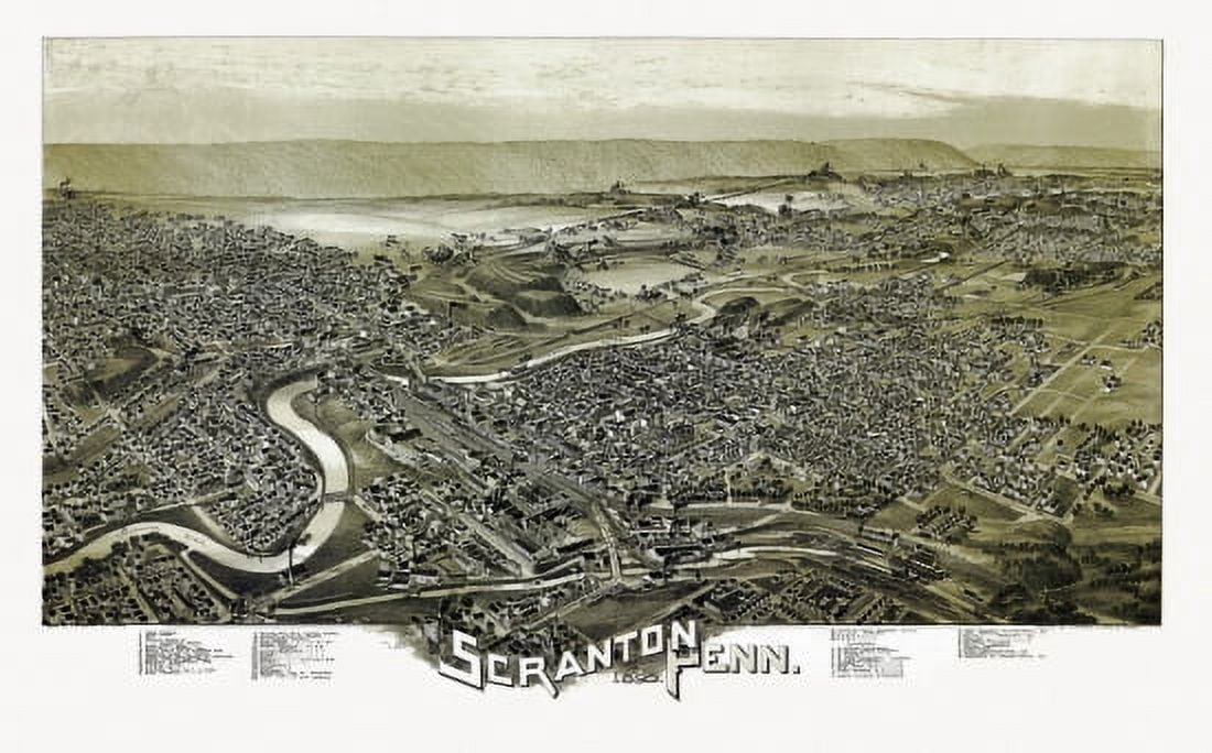 Old Map of Scranton Pennsylvania 1890 Lackawanna County Canvas Art -  (24 x 36)