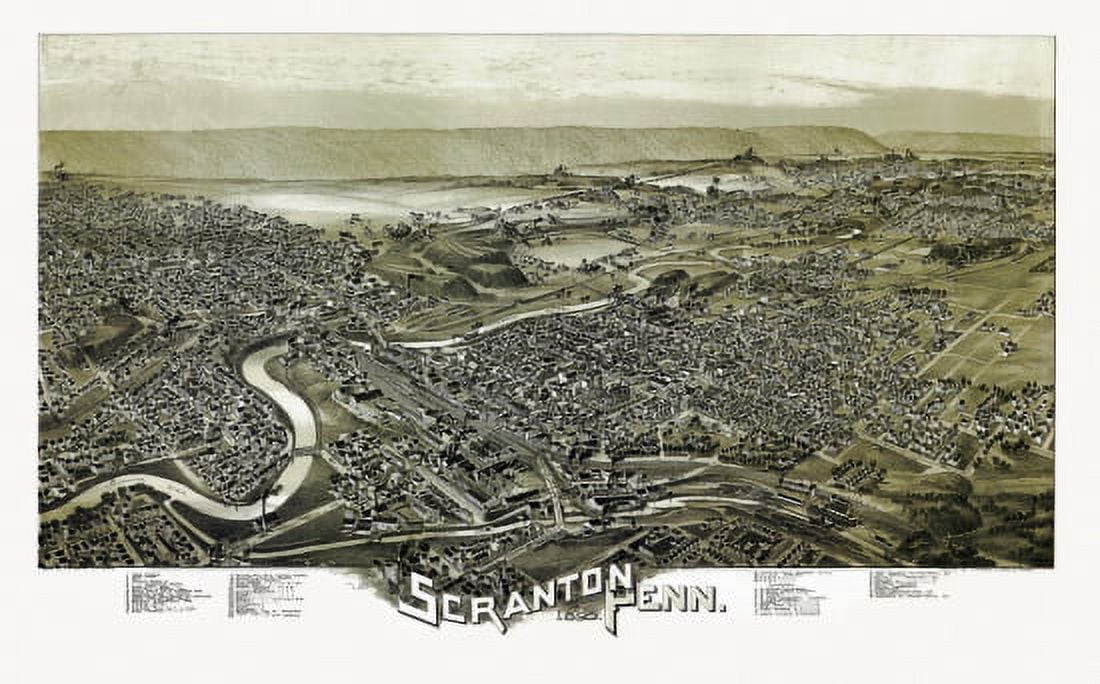 Old Map of Scranton Pennsylvania 1890 Lackawanna County Canvas Art - (36 x 54)