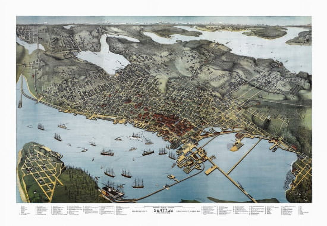 Old Map of Seattle Washington 1891 King County Canvas Art - (18 x 24)