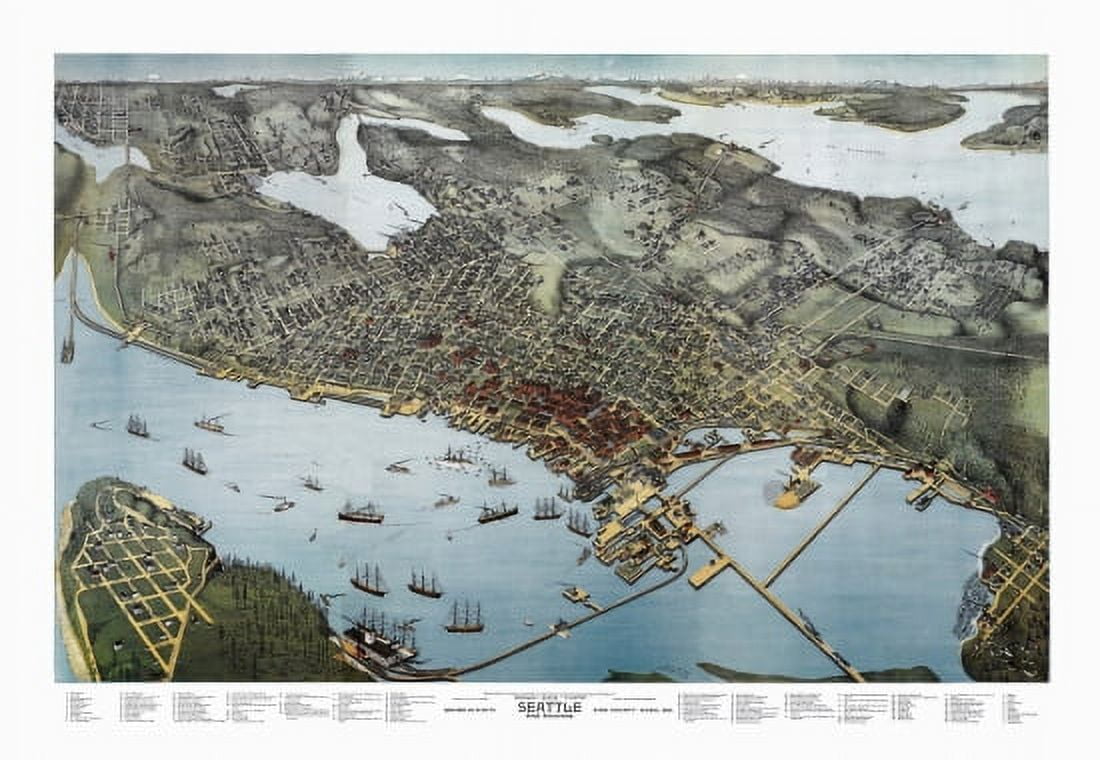 Old Map of Seattle Washington 1891 King County Canvas Art - (24 x 36)