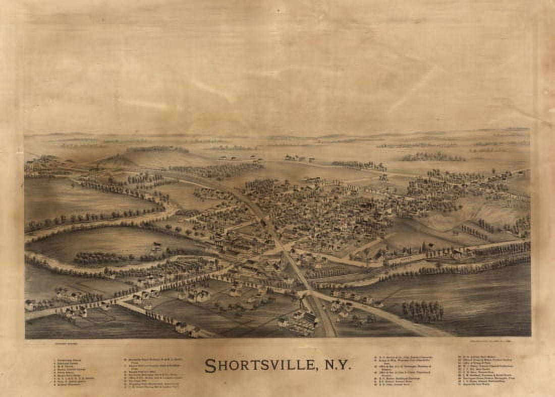 Old Map of Shortsville New York 1892 Ontario County Poster Print (36 x