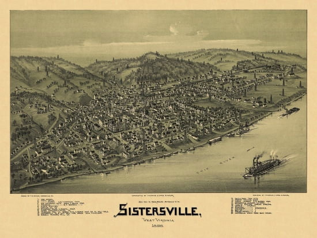 Old Map of Sistersville West Virginia 1896 Tyler County Canvas Art - (24 x 36)