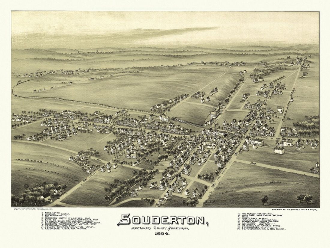 Old Map of Souderton Pennsylvania 1894 Montgomery County Canvas Art - (24 x 36)