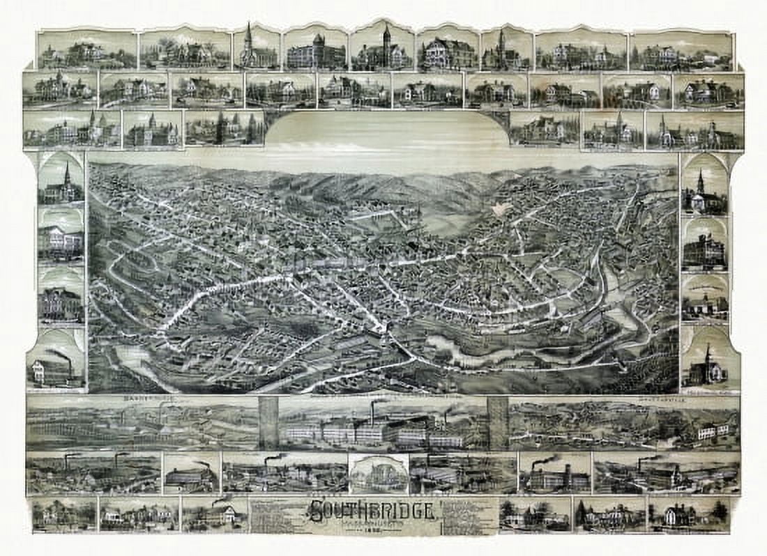 Old Map of Southbridge Massachusetts 1892 Worcester County Canvas Art - (36 x 54)