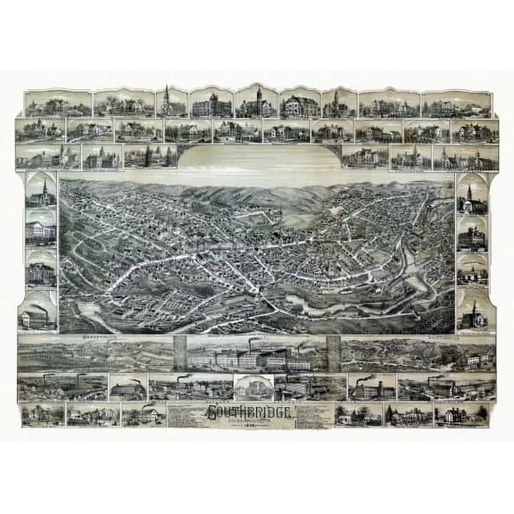 Old Map of Southbridge Massachusetts 1892 Worcester County Canvas Art - (36 x 54)