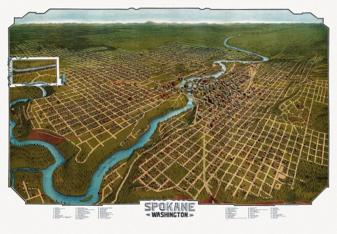 Old Map of Spokane Washington 1905 Spokane County Canvas Art - (18 x 24)
