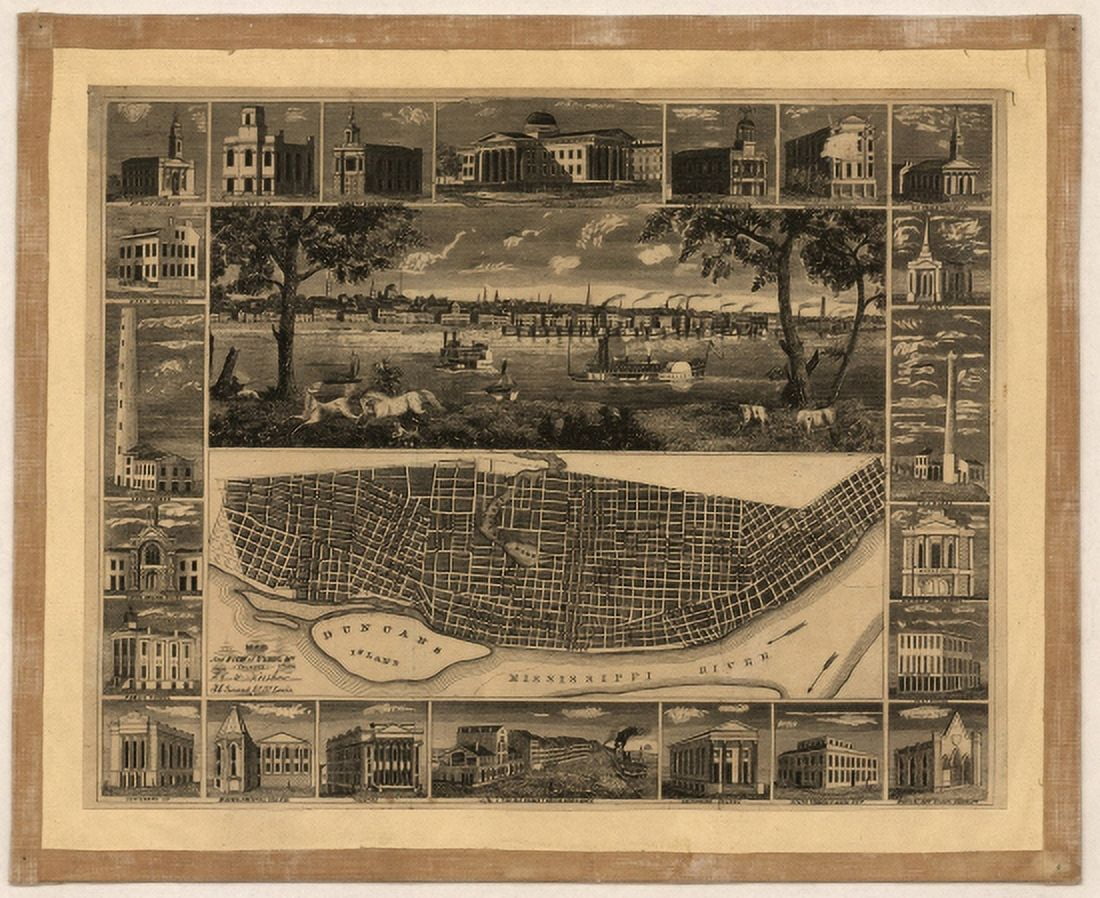 Old Map of St Louis Missouri 1848 Saint Louis City County Canvas Art - (24 x 36)