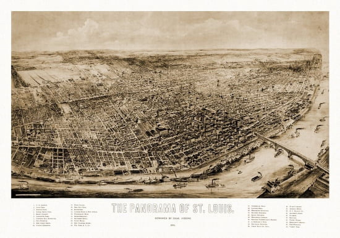 Old Map of St Louis Missouri 1892 Saint Louis County Canvas Art - (24 x 36)