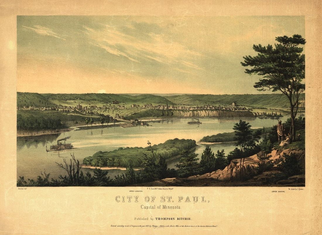 Old Map of St Paul Minnesota 1853 Dakota County Canvas Art - (18 x 24)