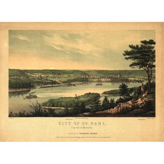 Old Map of St Paul Minnesota 1853 Dakota County Canvas Art - (24 x 36)