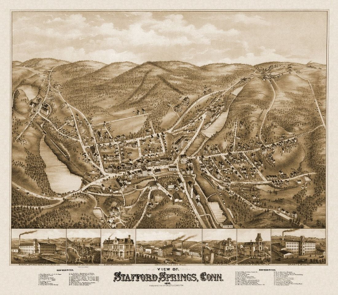 Old Map of Stafford Springs Connecticut 1878 Tolland County Canvas Art - (24 x 36)