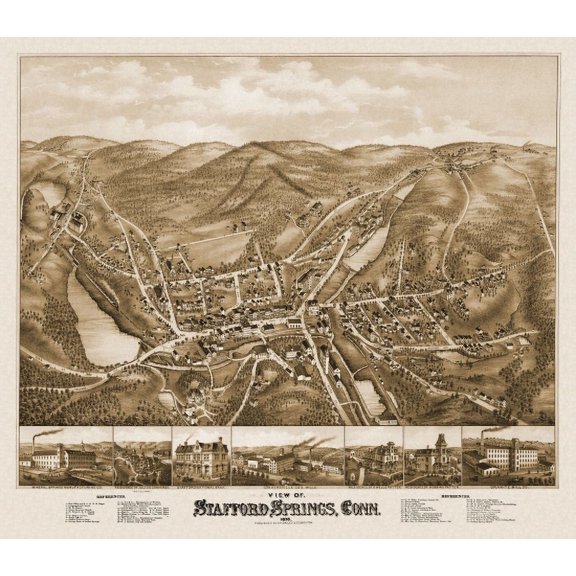 Old Map of Stafford Springs Connecticut 1878 Tolland County Canvas Art - (24 x 36)