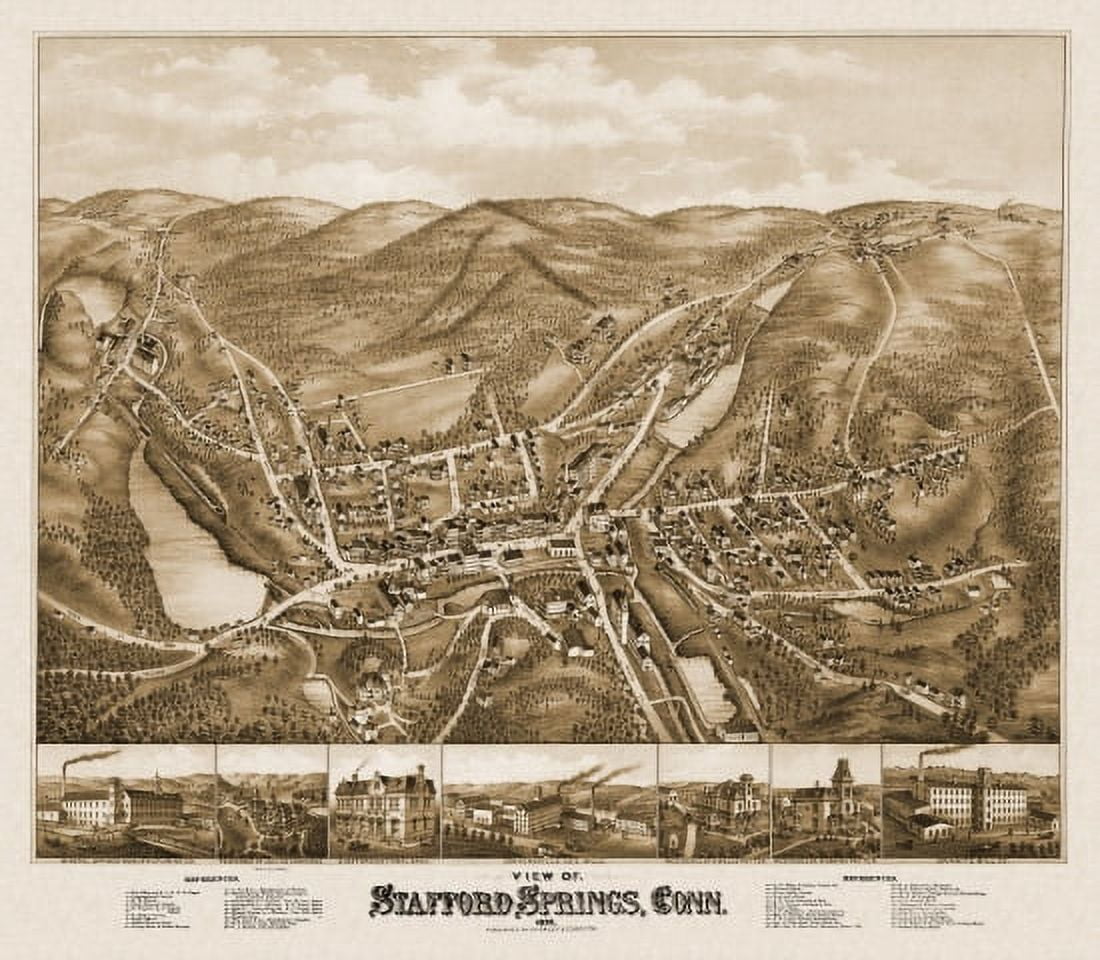 Old Map of Stafford Springs Connecticut 1878 Tolland County Canvas Art - (36 x 54)