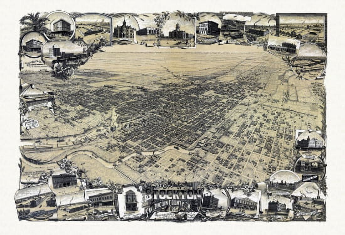 Old Map of Stockton California 1895 San Joaquin County Canvas Art - (24 x 36)