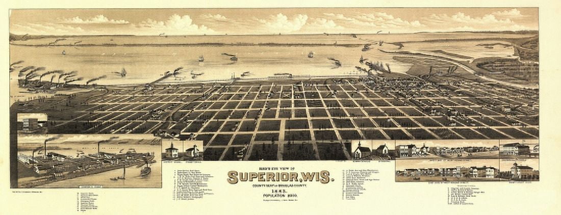 Old Map of Superior Wisconsin 1883 Douglas County Canvas Art - (24 x 36)
