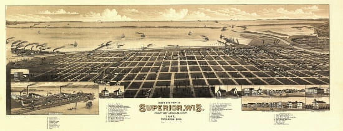 Old Map of Superior Wisconsin 1883 Douglas County Canvas Art -  (36 x 54)