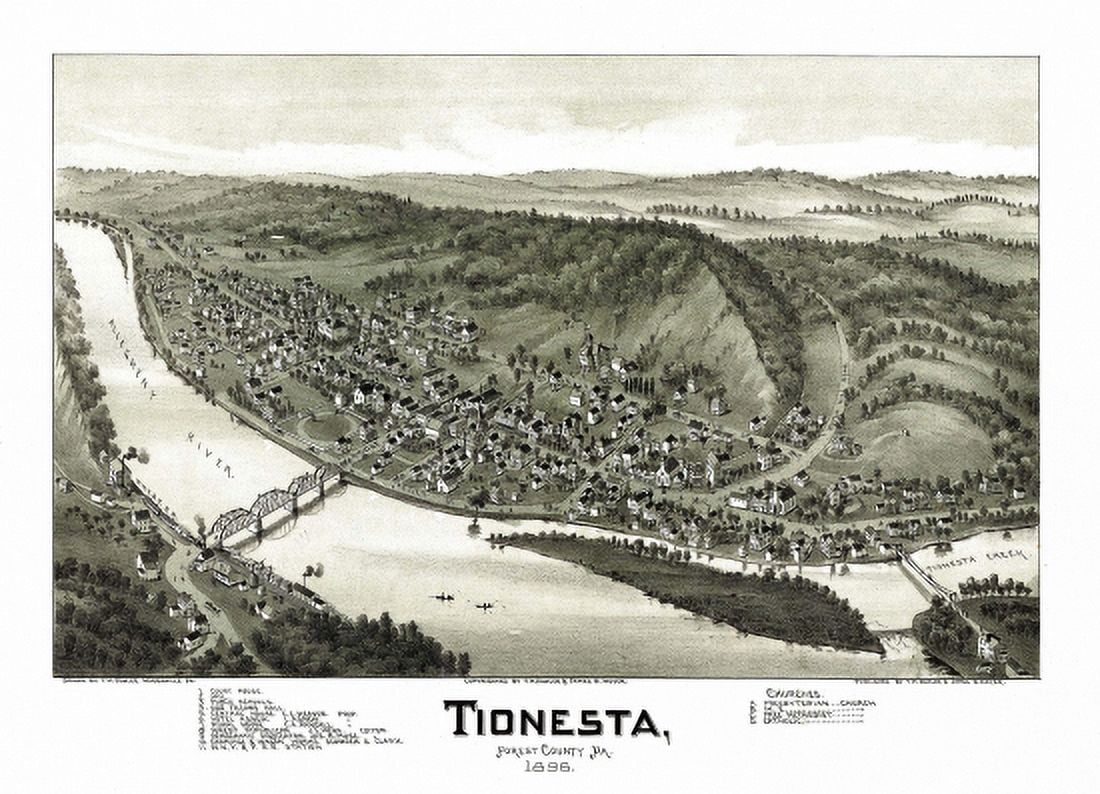 Old Map of Tionesta Pennsylvania 1896 Forest County Canvas Art - (24 x 36)