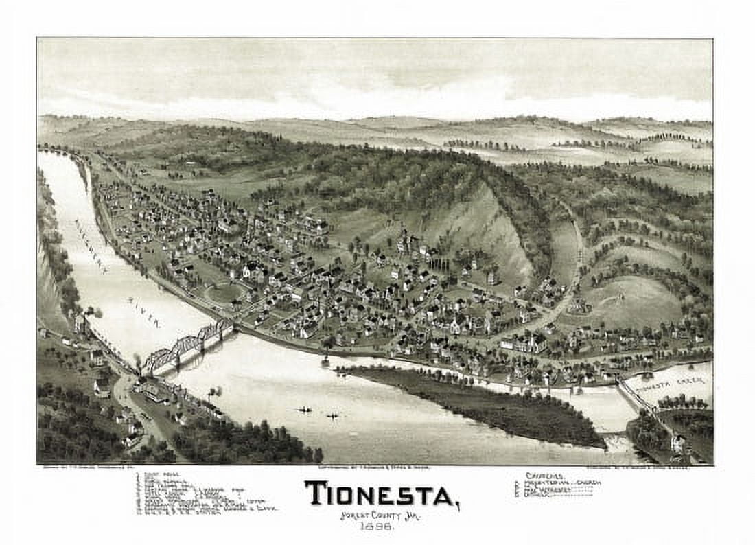 Old Map of Tionesta Pennsylvania 1896 Forest County Canvas Art - (36 x 54)