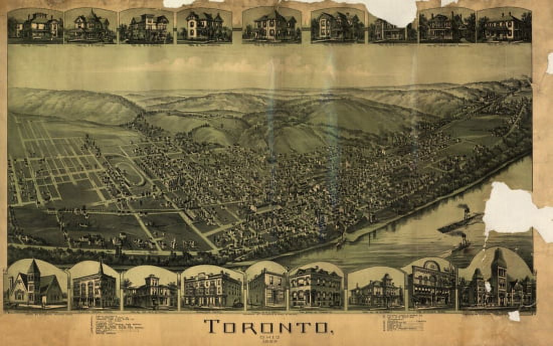 Old Map of Toronto Ohio 1899 Jefferson County Canvas Art - (36 x 54)