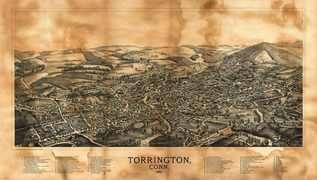 Old Map of Torrington Connecticut 1889 Litchfield County Canvas Art - (18 x 24)