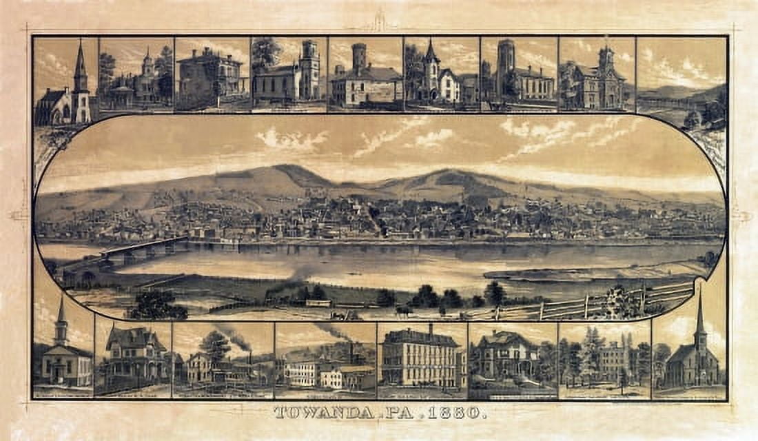 Old Map of Towanda Pennsylvania 1880 Bradford County Canvas Art - (18 x 24)