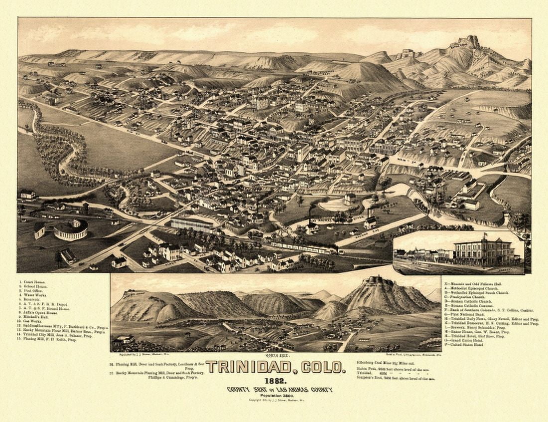 Old Map of Trinidad Colorado 1882 Las Animas County Canvas Art -  (18 x 24)