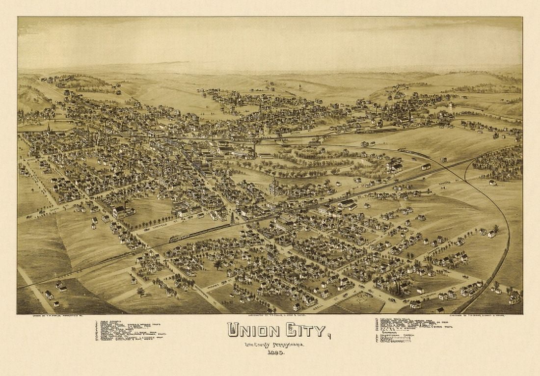 Old Map of Union City Pennsylvania 1895 Erie County Canvas Art - (36 x 54)