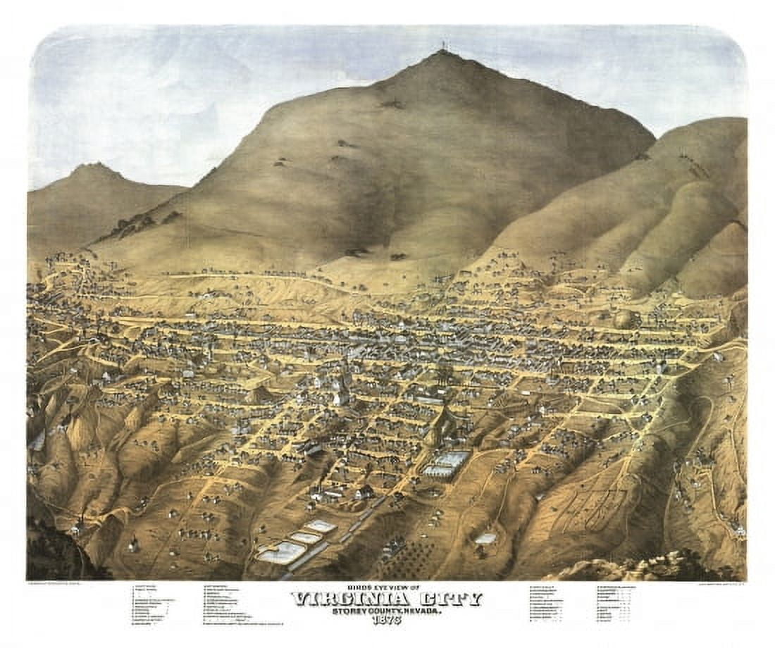 Old Map of Virginia City Nevada 1875 Storey County Canvas Art - (18 x 24)