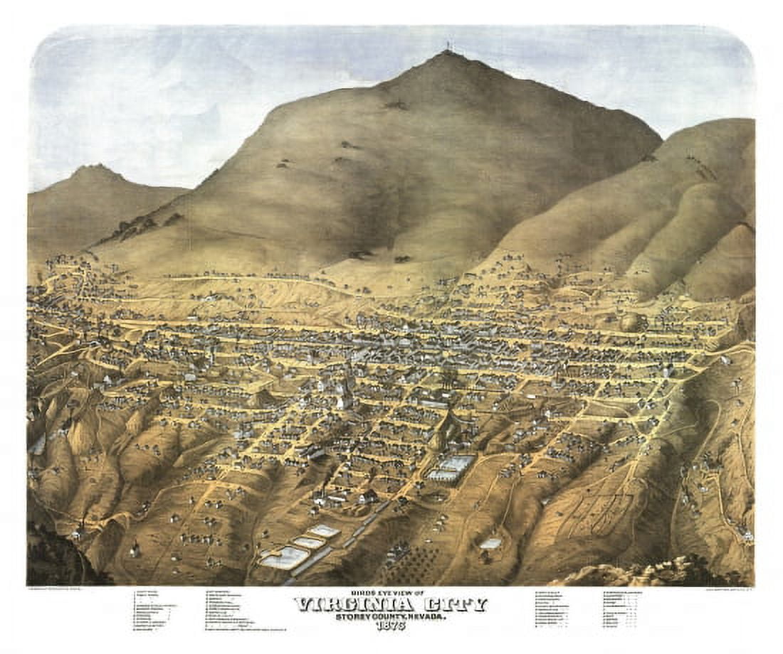 Old Map of Virginia City Nevada 1875 Storey County Canvas Art -  (24 x 36)